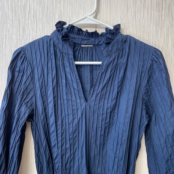 Elie Tahari Navy Pleated Long Sleeve Midi Dress Cottagecore | Size Small - Picture 3 of 7